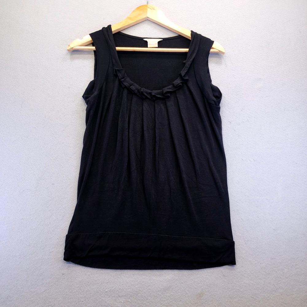 Michael Michael Kors Black Ruffle Neck Pleated‎ Sleeveless Top Shell  Medium